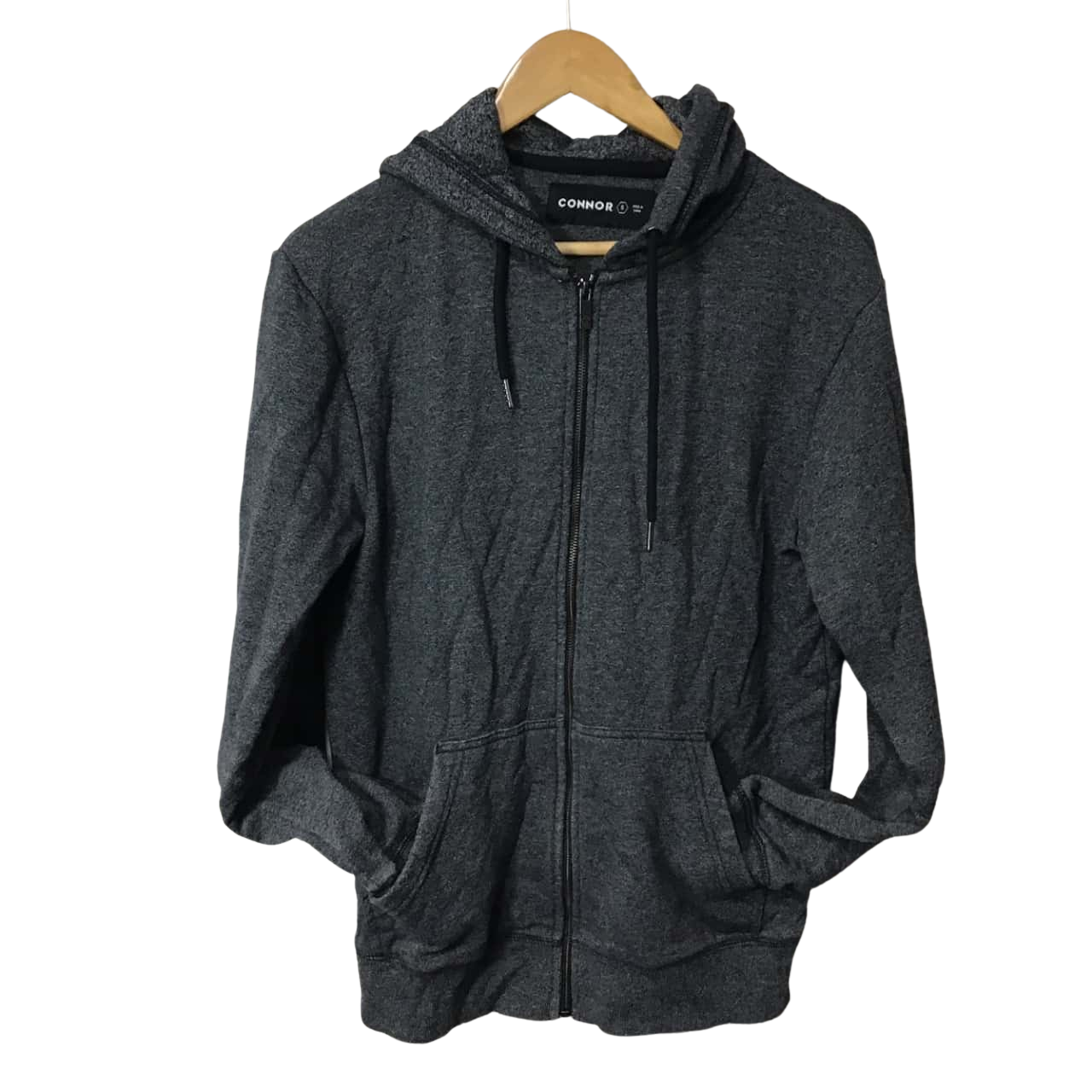 Connor Mens Size S Charcoal Grey Front Zipper / Fleece Hood Jacket (s)