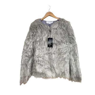 South Of Queens Womens  Size XS Faux Fur Open Jacket Grey 