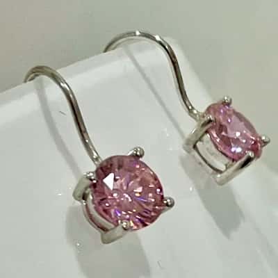 925 Silver Round Cut Pink Gemstone Earrings