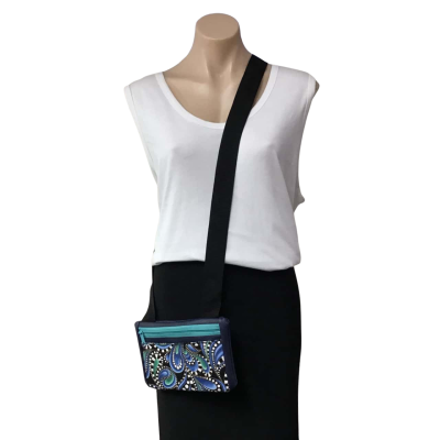 Womens Turquoise / Navy Blue /  White / Blue Pattern Small Crossbody Bag with Black Strap