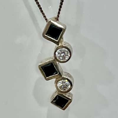 925 Silver Necklace & Diamonte/ Black stone Pendant