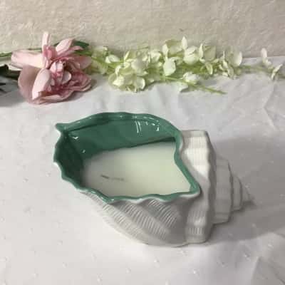 White Matt Shell Candle with Green contrast