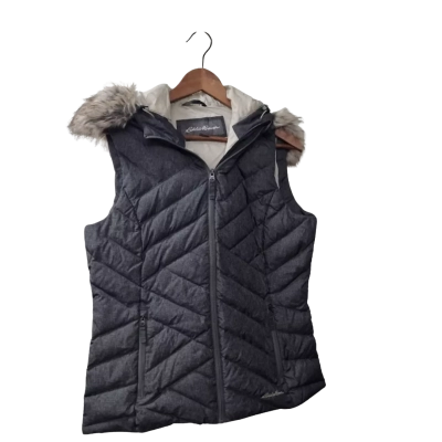 Eddie Bauer Women's Size M Hooded Puffer Vest in Grey 