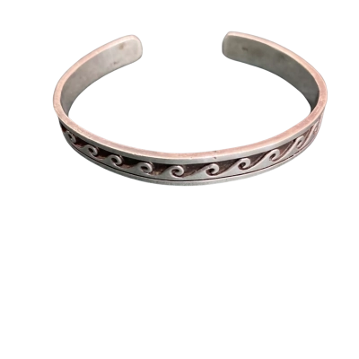 925 Sterling Silver Vintage Cuff Bracelet with Wave Design 