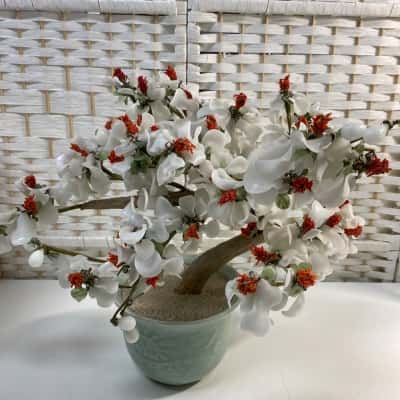 Faux glass bonsai tree in pot