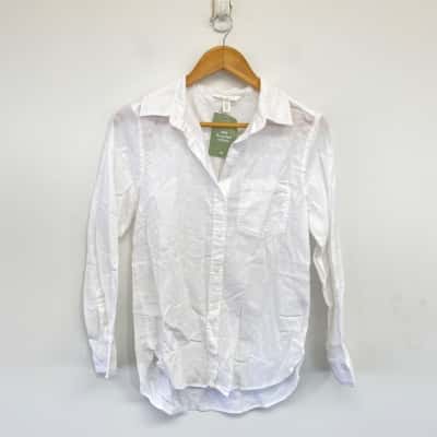 H&M White Linen Blend Long Sleeve Shirt Size XS 
