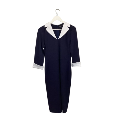 NOOYIUS Navy & White Contrast Collar Midi Dress Size M