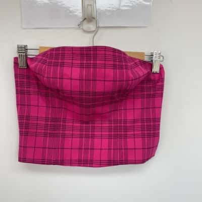 Kookai Hot Pink Verona Check Strapless Top Size 34 