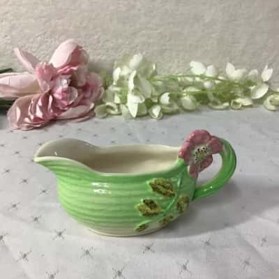 Vintage Staffordshire Hand Painted Shorter & Son Green Floral Porcelain Gravy Jug