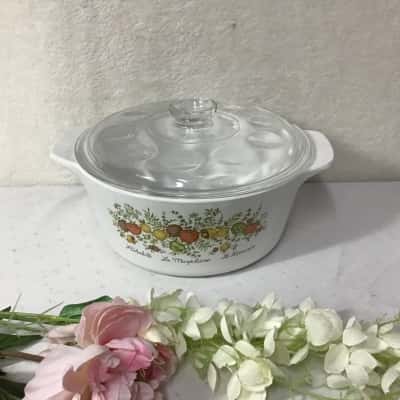 Vintage Corning Ware Spice Of Life 4 Litre Round Saucepan with Dimple Glass Lid