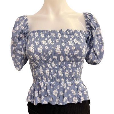 Kookai Womens  Size 34 Short Sleeve Shirt Blue / White 