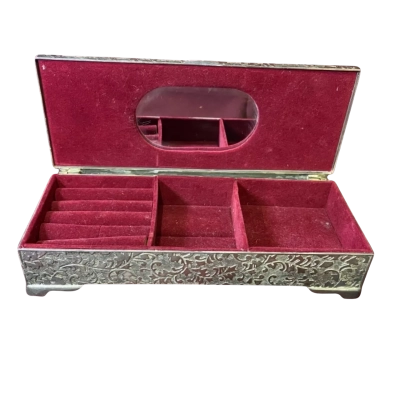 Vintage Silver Tone Velvet Lined Jewellery Trinket Box