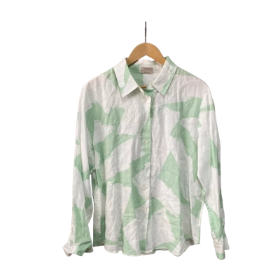 Trenery Womens  Size 16 Linen Button Up Shirt Green / White 