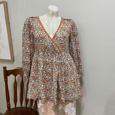 Daughters of India Size XS Long Sleeve Top Brown / Orange 