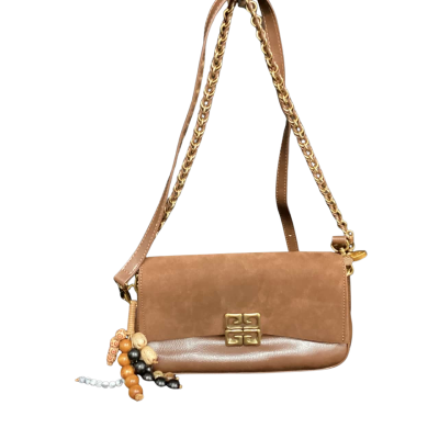  Beautiful Leather Handbag with Beaded Keychain Brown 