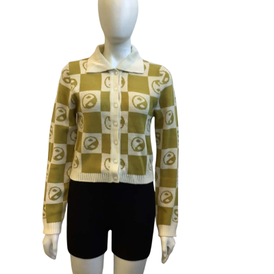 Brand New Ghanda Womens Size M Martha Cardigan Green / Off White