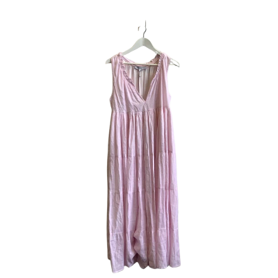 Brand New Alexandra Womens Size L Sleeveless Maxi Dress Pink Pinstriped 
