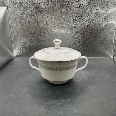 Minton Silver Scroll Covered Sugar Bowl