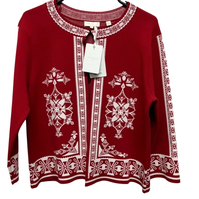 Ted Baker Women's  Size 14 Jacquard Cardigan Pattern / Red / White 