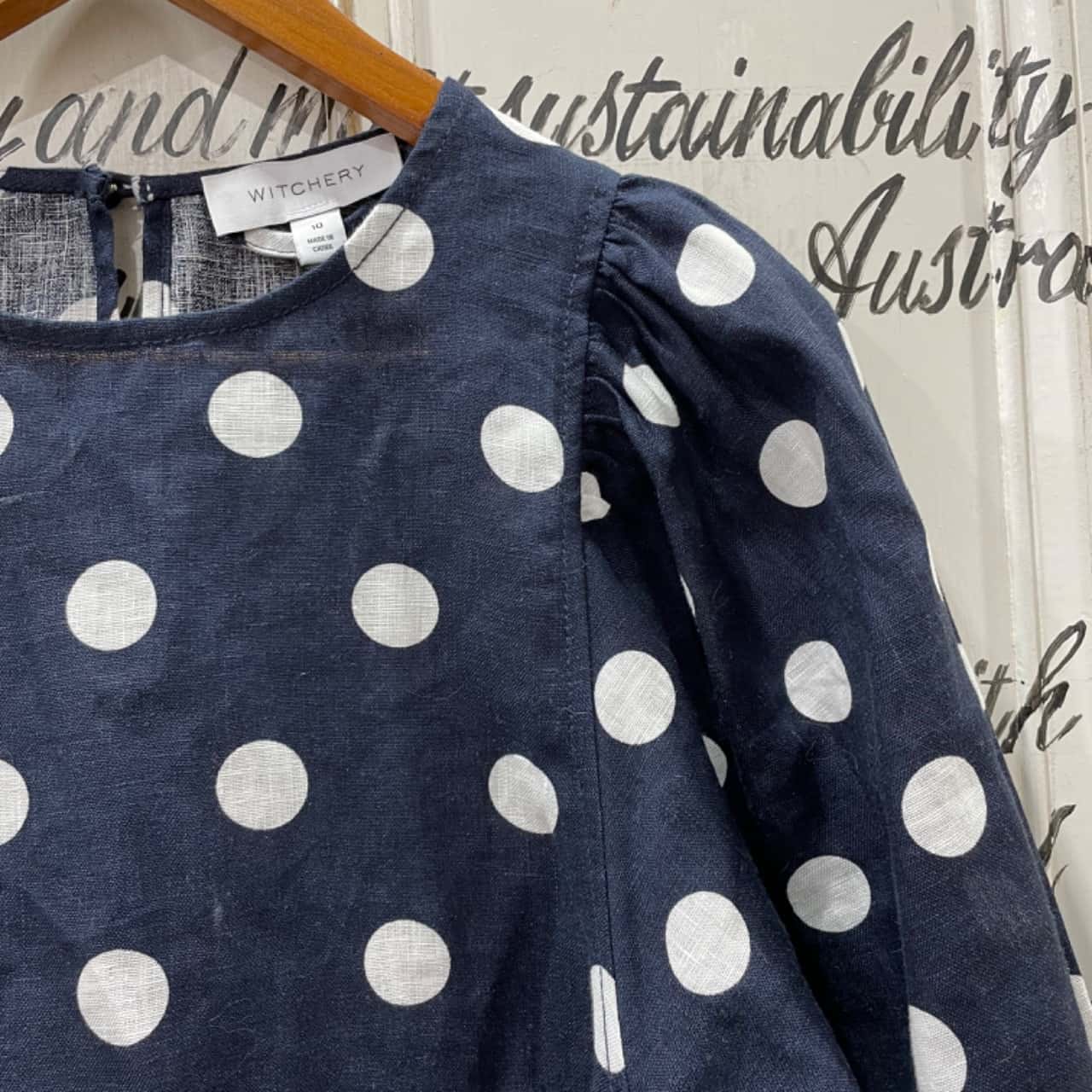 100% LINEN STUNNER!! NWOT!! INITIALLY SOLD FOR $189.00!! Witchery Brand!! Womens Size 10 / 12 Babydoll / Midi Dress / Short Sleeve Dress Navy Blue / Pattern / Polka Dot / White (s) - New Without Tags | Salvos Stores 100% LINEN STUNNER!! NWOT!! INITIALLY SOLD FOR $189.00!! Witchery Brand!! Womens Size 10 / 12 Babydoll / Midi Dress / Short Sleeve Dress Navy Blue / Pattern / Polka Dot / White (s) - New Without Tags | Salvos Stores