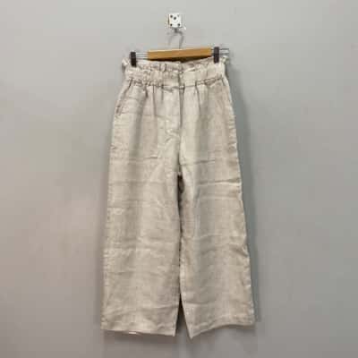 Witchery Womens  Size 6 100% Linen Cropped Pants Natural 