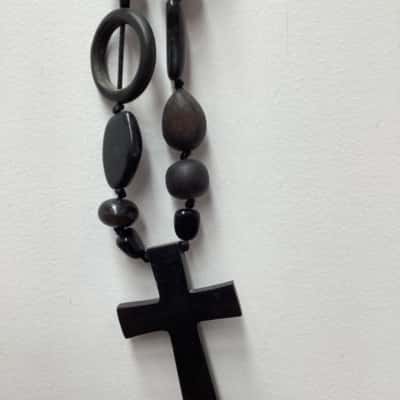  Womens Beaded Necklace Black  with large cross 60cm drop -adjustable 