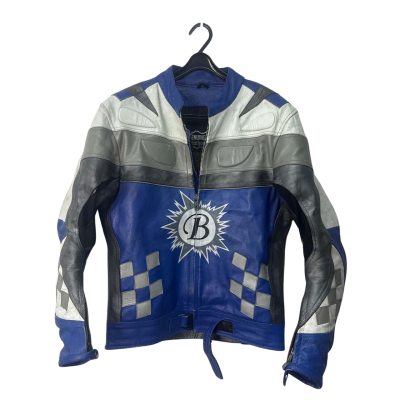 Genuine leather Mens  fully padded Size L Biker Black  / Blue / Silver / White 