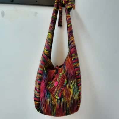 Handmade knitted one of a kind lined wool slouchy large shoulder bag