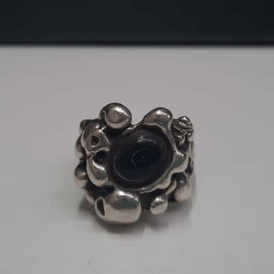 Heavy Vintage Sterling Organic Brutalist Sculptural Ring with Stone 
