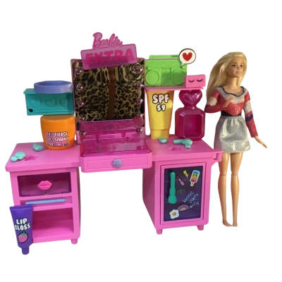 Barbie Extra Vanity Play Set and Doll as pictured