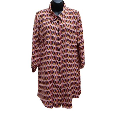 TAKING SHAPE Size 14 Geometric Print Pattern Long Line Button Through Collard Shirt Tunic with 2 X In Seam Pockets