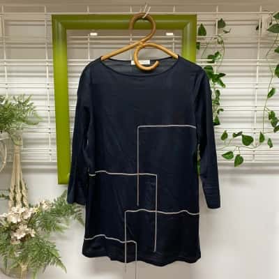 Fabiana Filippi Womens  Size 16 / XL 3/4 Sleeve Top Black  / Silver 