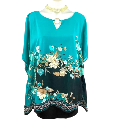Millers Floral Overlay Top - Green Size 18