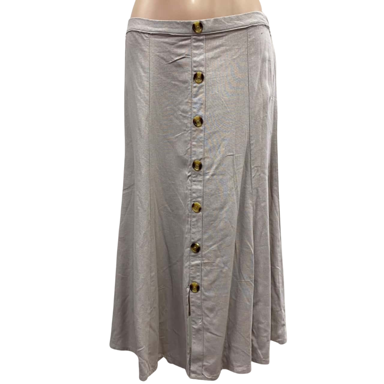 Boho Button Linen Midi Skirt