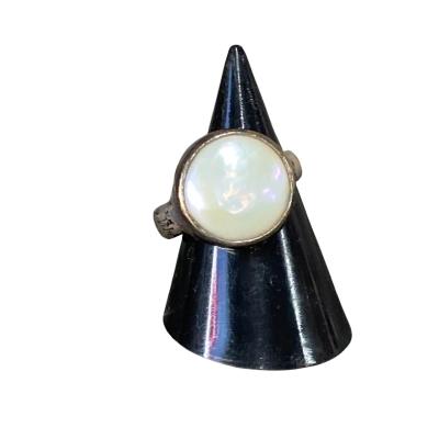  Silver Ring Large Pearl Cabochon 