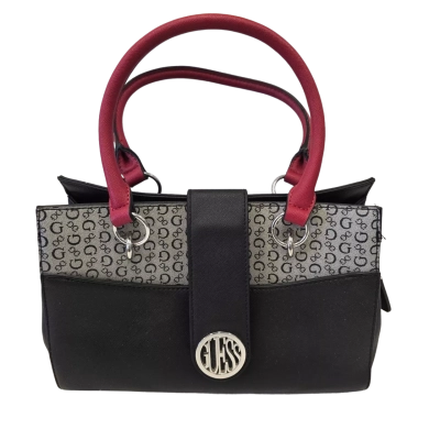 Guess Womens Black Handbag/Crossbody with Red Handles - Multi Compartment