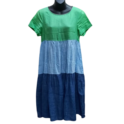 ALESSANDRA Tri-Colour Tiered Short Sleeve Dress in Size S