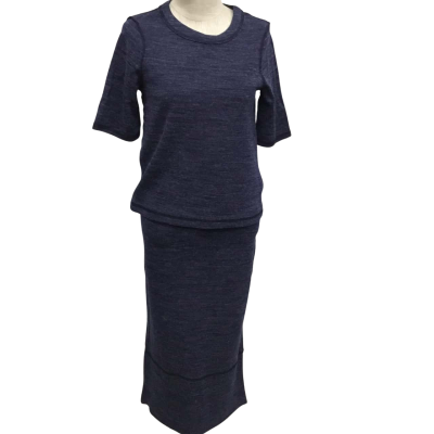  Me + Em Short Sleeve Shirt and Pencil Skirt with Short Slits Size 6 Blue 