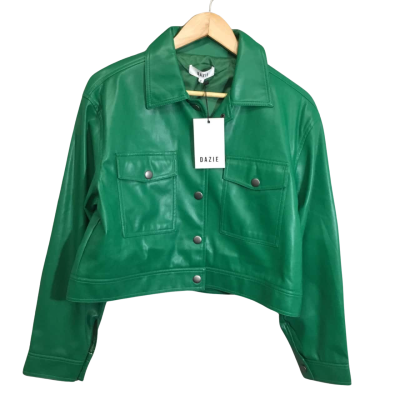 Dazie Womens  Size 8 Faux Leather Jacket (Green) 