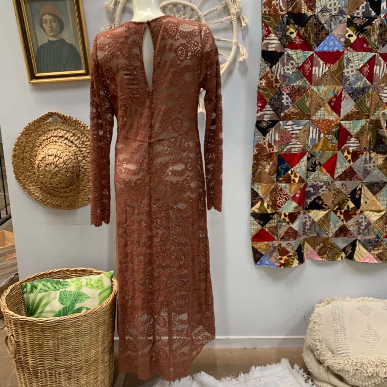 BNWT Curate Trelise Cooper Womens Size L Long Sleeve Lace Maxi Dress Brown (s)