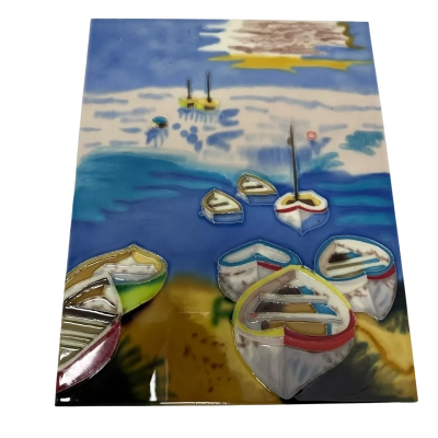 Hand Painted Tile Wall Hanging Boats