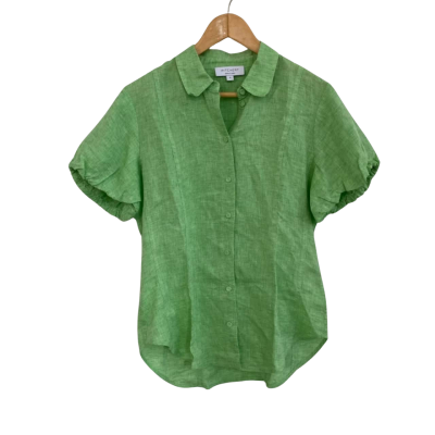 Witchery Womens Linen Size 10 Button Up Top / Short Sleeve Top Green 
