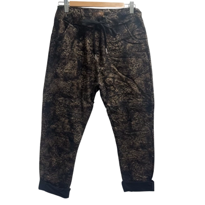 La Strada Womens  Size M Cropped Pants Animal print / Black  / Gold 