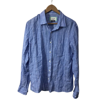 Gazman Mens Size M Blue / White Striped 100% Linen Long Sleeve Shirt