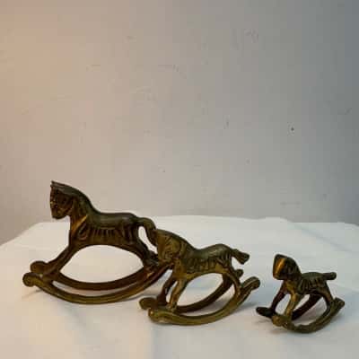 Vintage Brass Rocking Horse Statue 