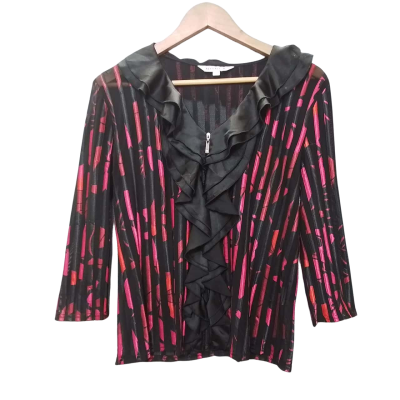 Noni B Women's Size S Black, Pink  and Red Zip Up Top