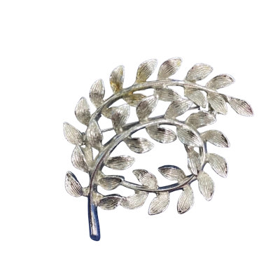  Womens fern frond silver tone Brooch 5cm