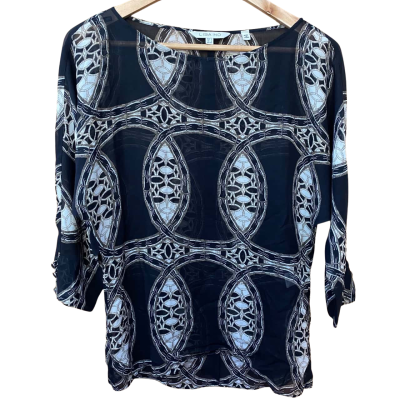 Lisa Ho Black Patterned Silk Blouse Size 6 