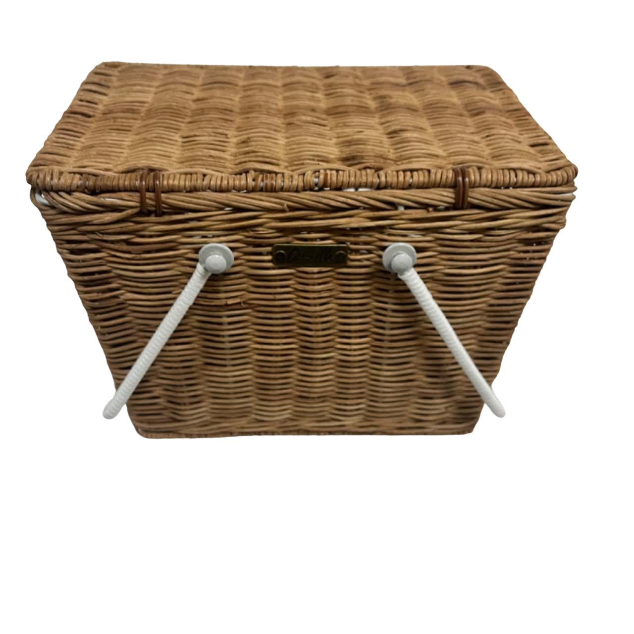 Cane basket w/metal carry handles(s)