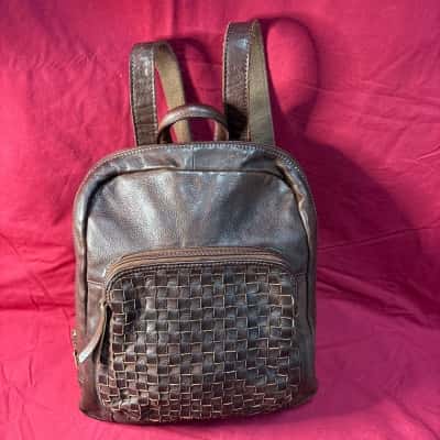 Pierre Cardin Women's Leather Woven Backpack in Cognac
